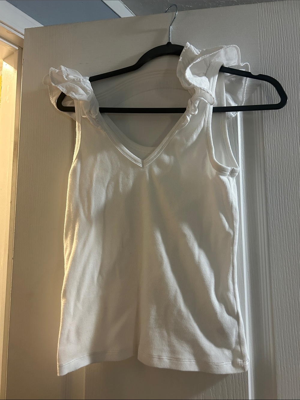 Old Navy White Ruffled Strap V-Neck Tank Top